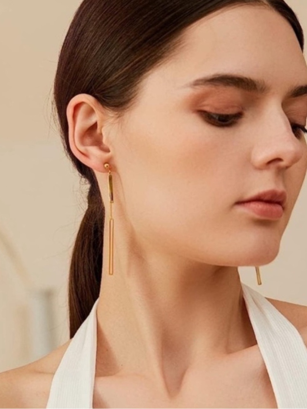 14k Gold Plated Bar Chain Drop Earrings - Picture 4 of 4